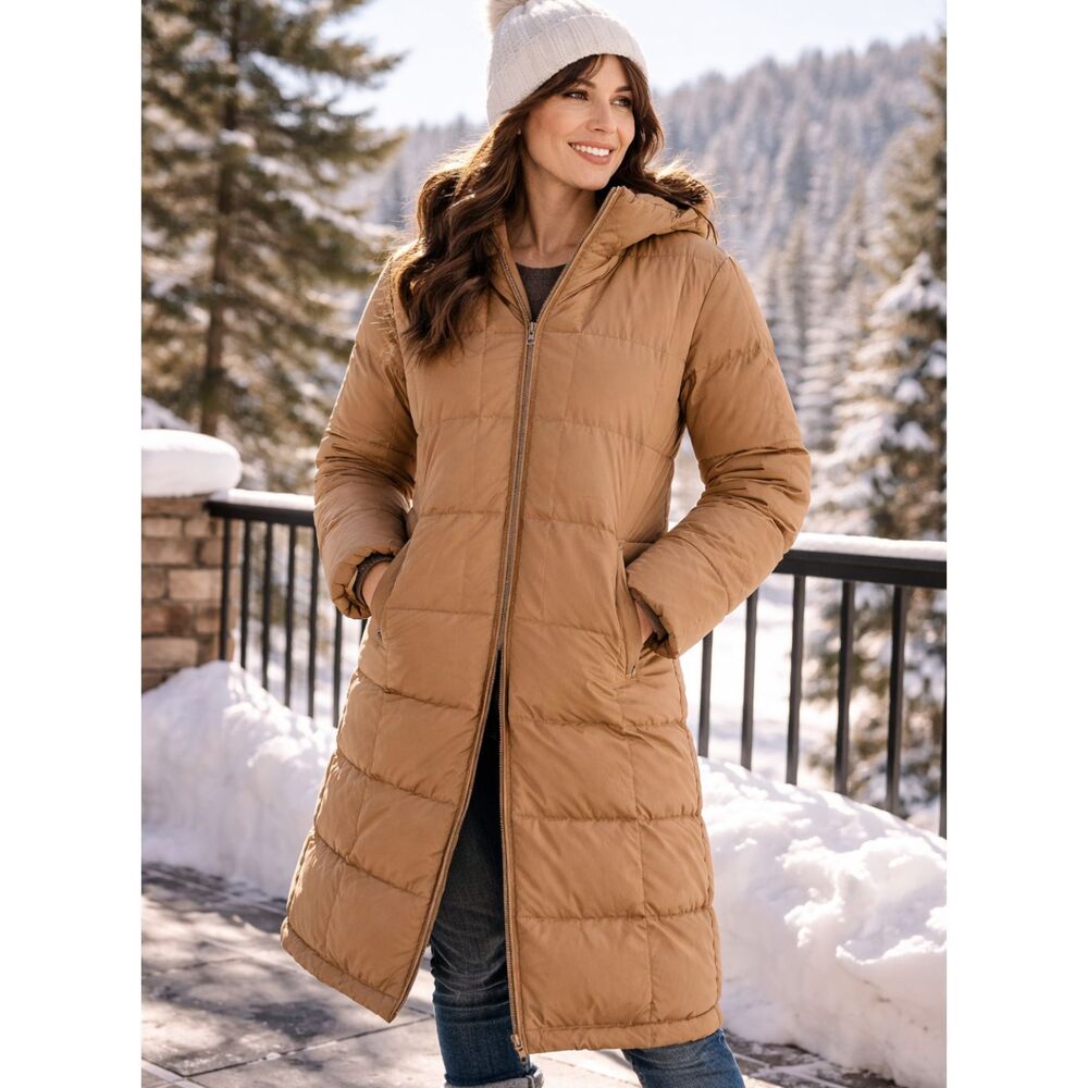 Vintage 90s Komitor Down Filled Long Puffer Jacket Tan Camel Winter Gorp Coat L